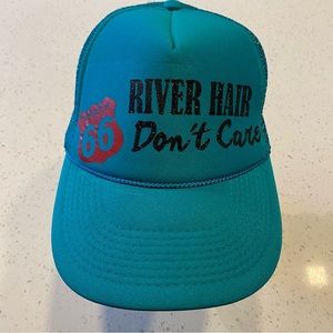 River Hair Don't Care Trucker Hat Snapback Teal Red Rope Front Cap Topock 66
